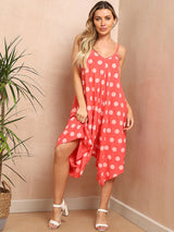 Polka Dots Print Cotton Wide Leg Cami Jumpsuit