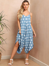 Polka Dots Print Cotton Wide Leg Cami Jumpsuit