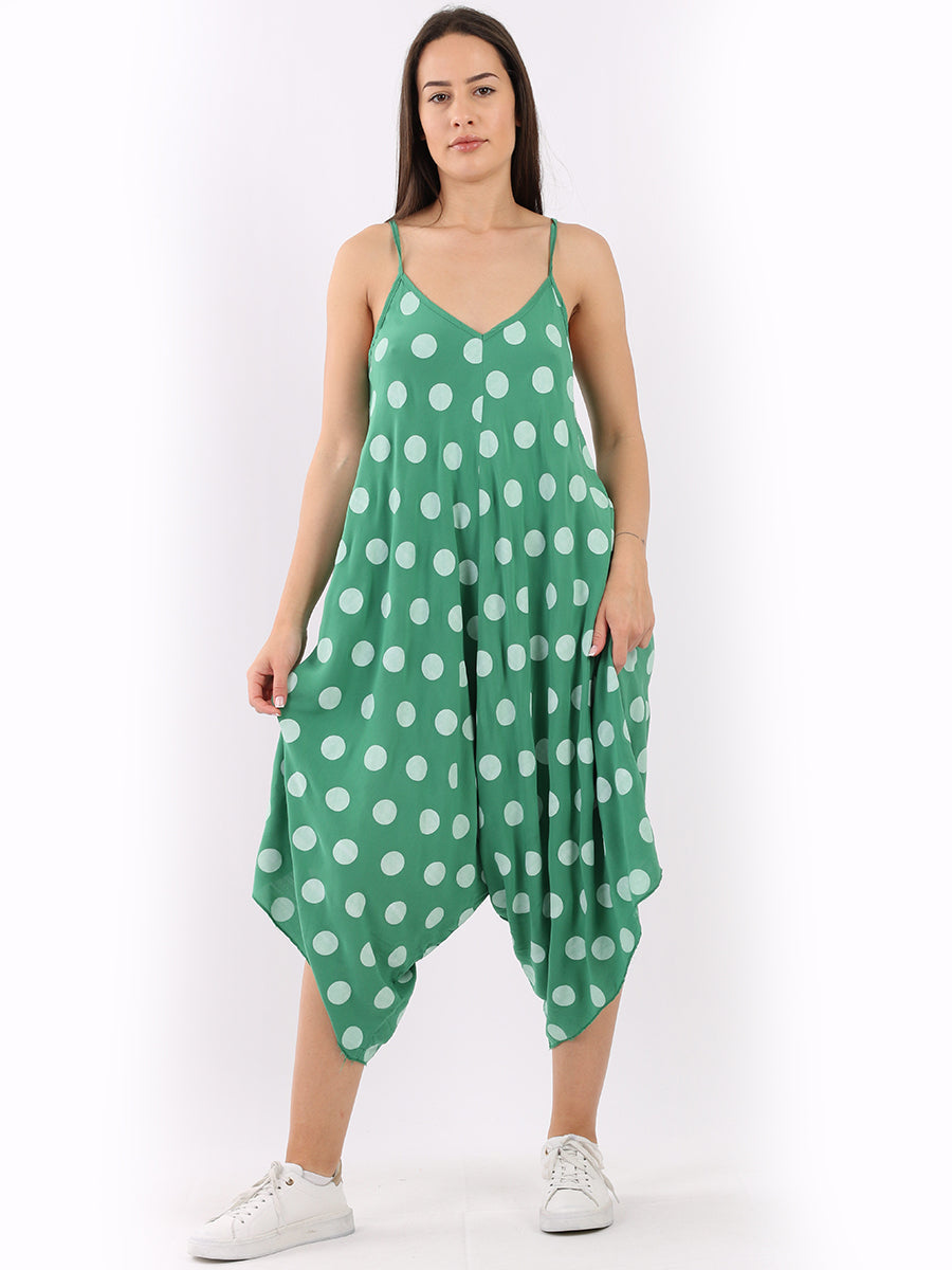 Polka Dots Print Cotton Wide Leg Cami Jumpsuit