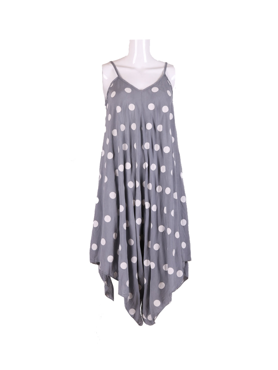 Polka Dots Print Cotton Wide Leg Cami Jumpsuit