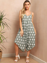 Polka Dots Print Cotton Wide Leg Cami Jumpsuit