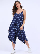 Polka Dots Print Cotton Wide Leg Cami Jumpsuit