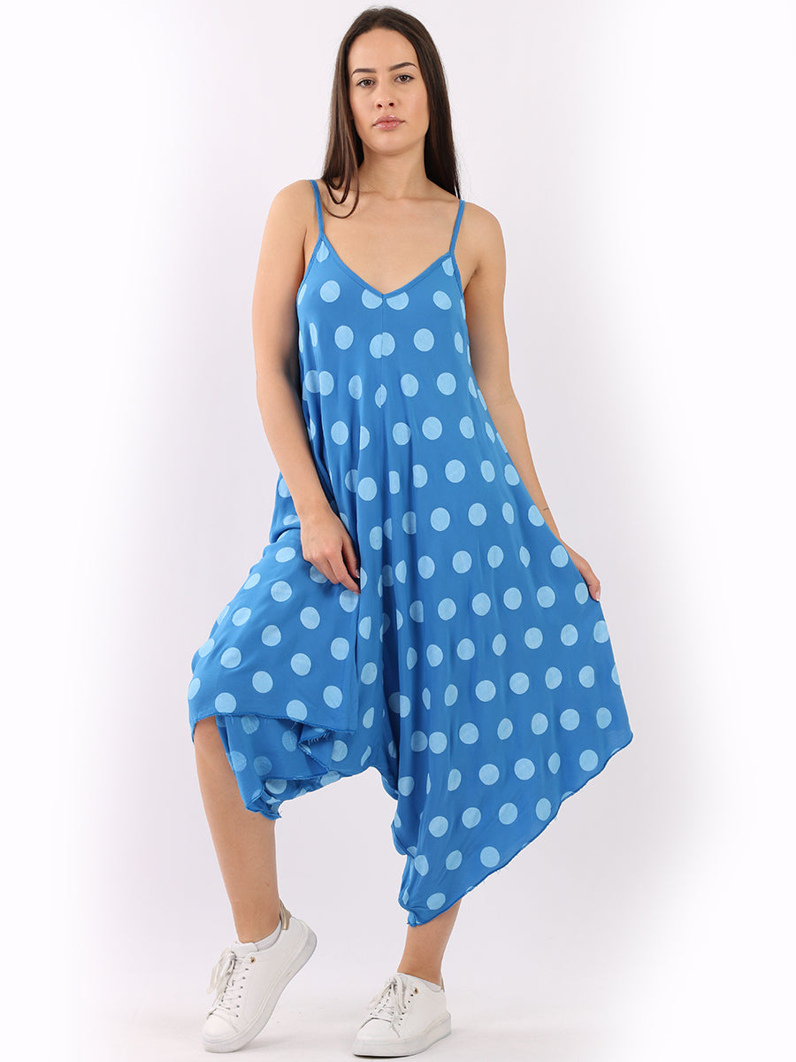 Polka Dots Print Cotton Wide Leg Cami Jumpsuit