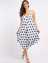 Polka Dots Print Cotton Wide Leg Cami Jumpsuit