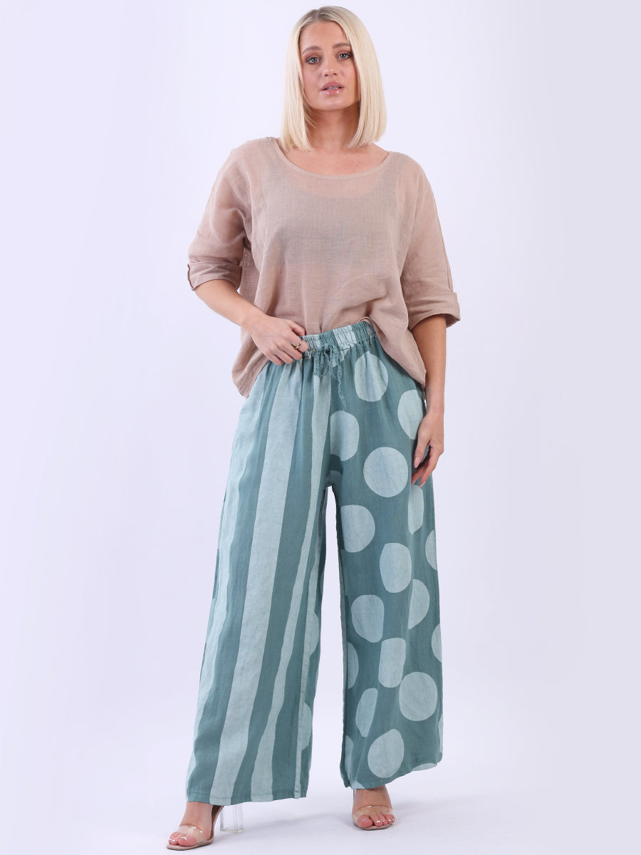 Ladies Linen Striped Polka Palazzo Trouser