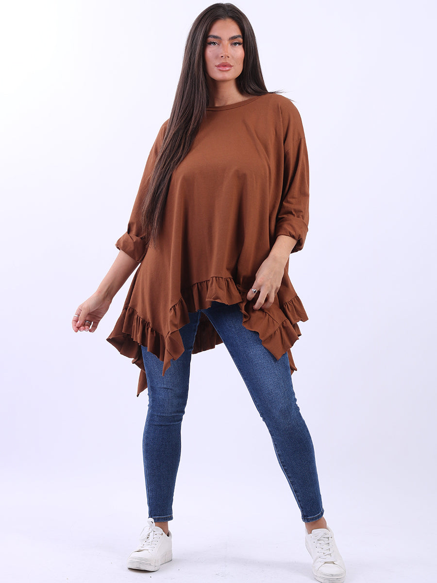 Plain Cotton Tunic Box Top Rust