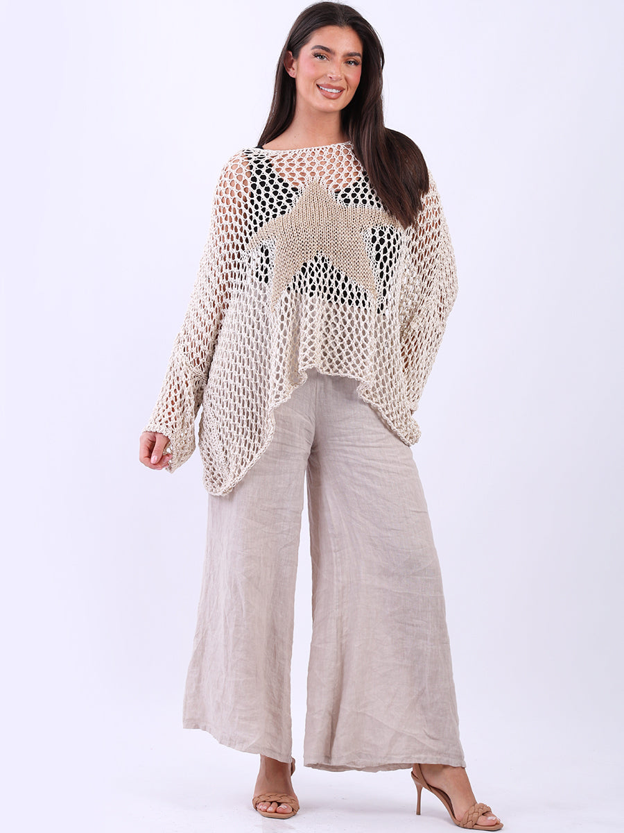 Knitted Star Cotton Cover Up Beige