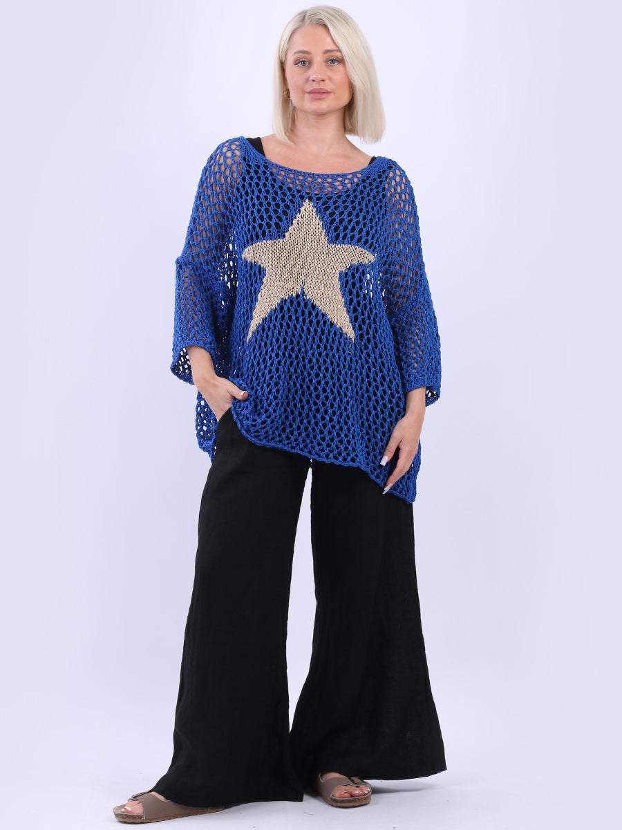 Knitted Star Cotton Cover Up Royal Blue