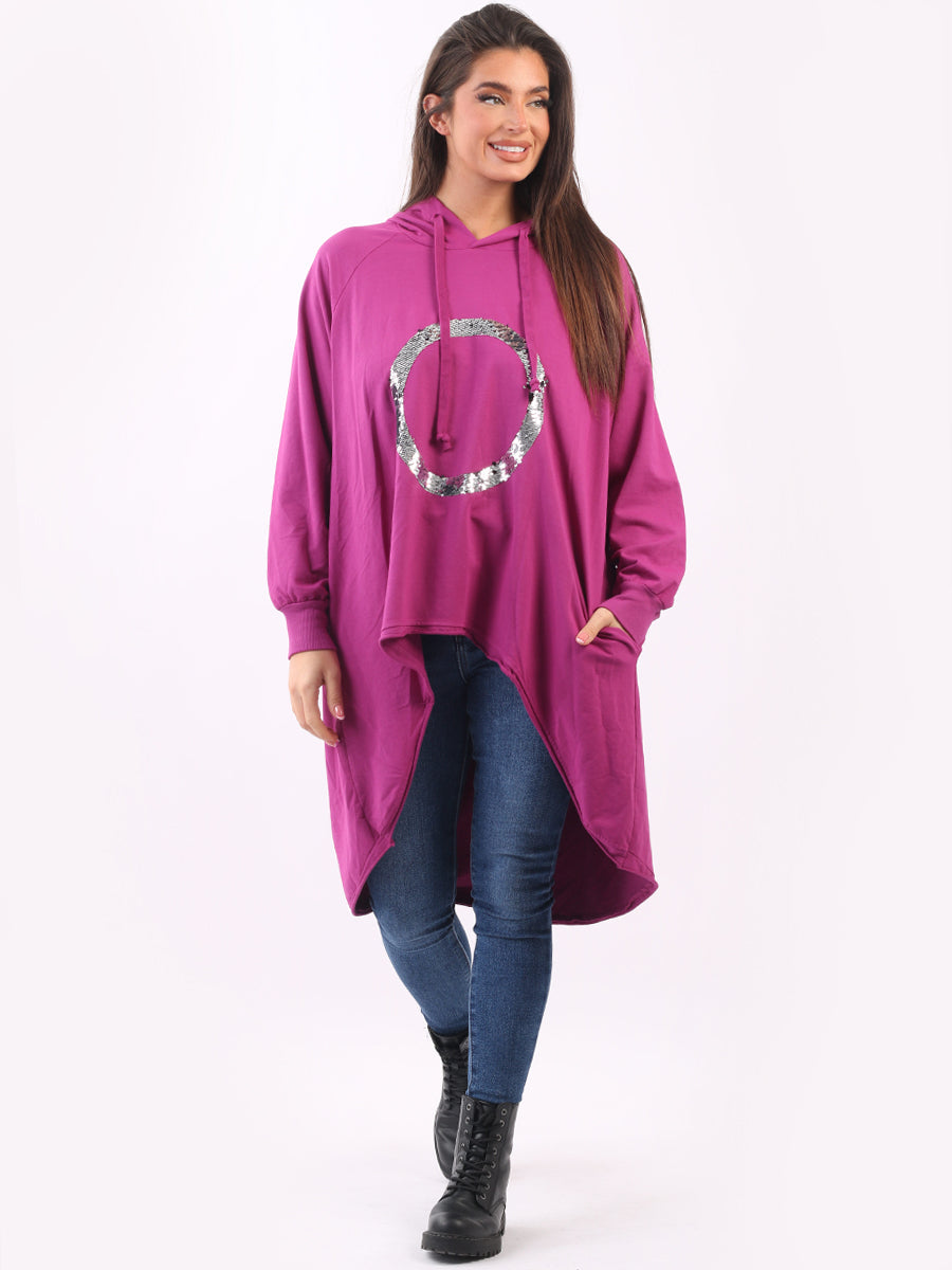 Plain Cotton Dip Hem Ladies Oversized Sequin Hoodie Yayavoo UK