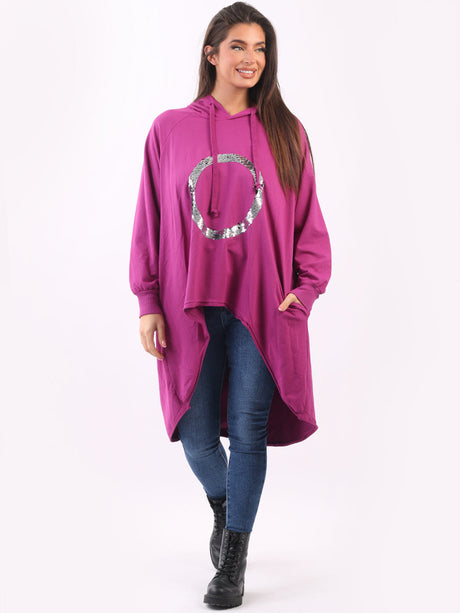 Plain Cotton Dip Hem Ladies Oversized Sequin Hoodie