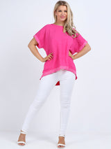 Glitzy Sequins Linen Hi-Lo Casual Top