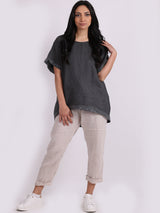 Glitzy Sequins Linen Hi-Lo Casual Top