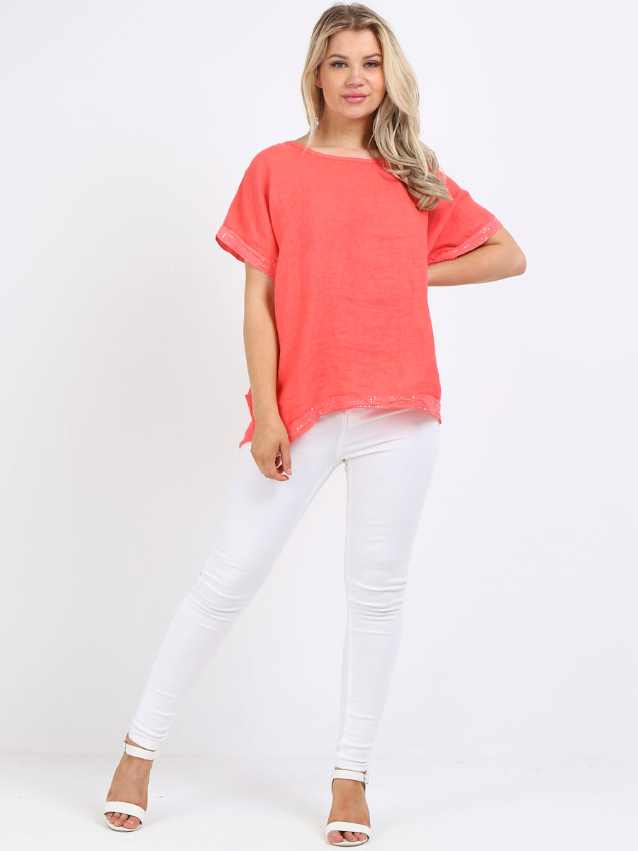 Glitzy Sequins Linen Hi-Lo Casual Top