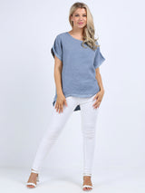 Glitzy Sequins Linen Hi-Lo Casual Top