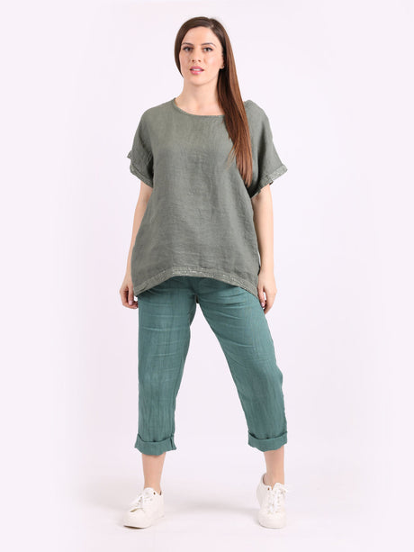 Glitzy Sequins Linen Hi-Lo Casual Top