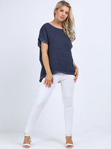 Glitzy Sequins Linen Hi-Lo Casual Top