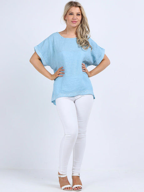 Glitzy Sequins Linen Hi-Lo Casual Top