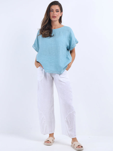 Glitzy Sequins Linen Hi-Lo Casual Top