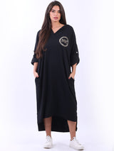 Ladies MK Logo Hooded Lagenlook Sequin Sweats Dress