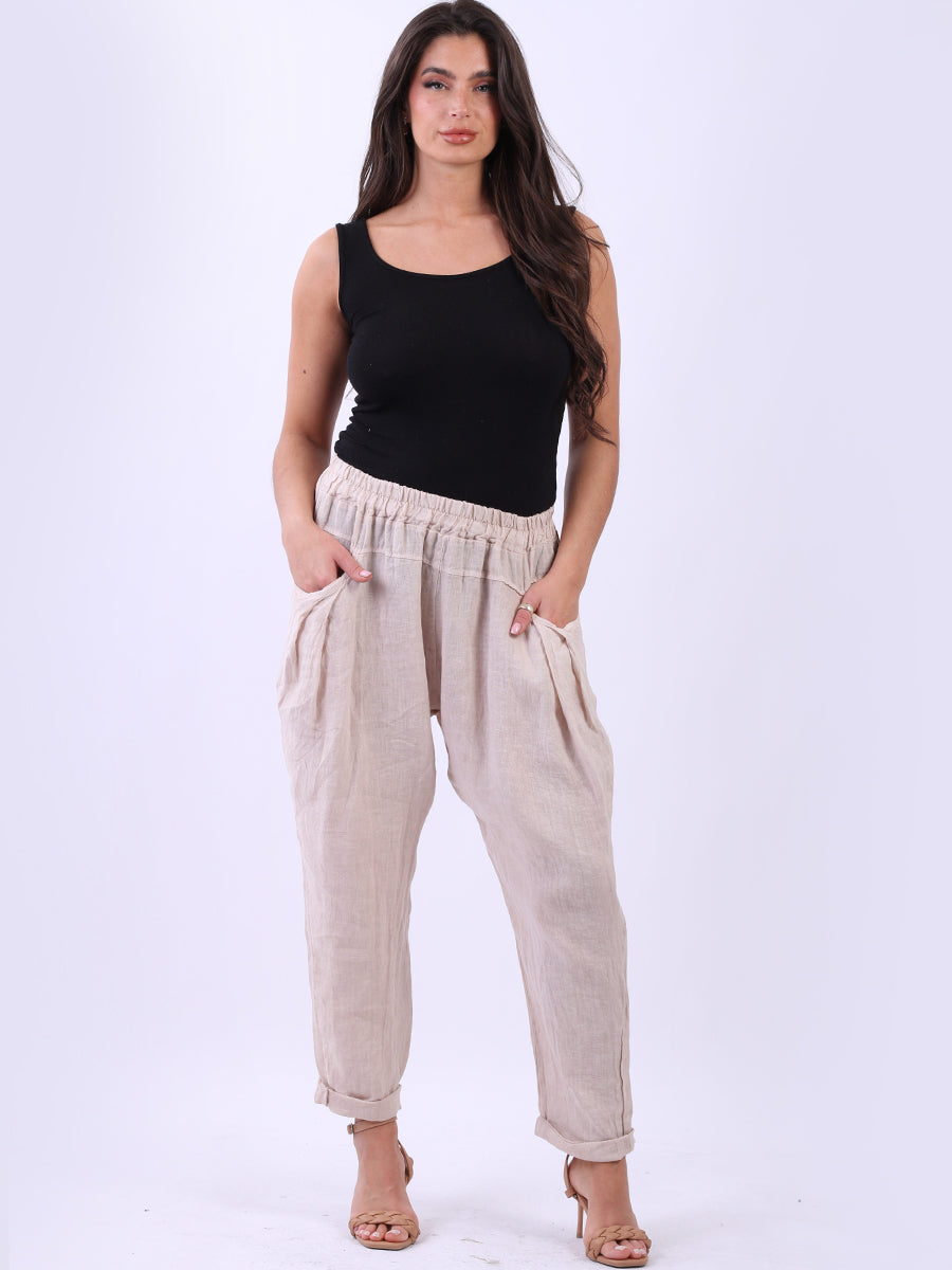 Ladies Relaxed Fit Solid Linen Trouser