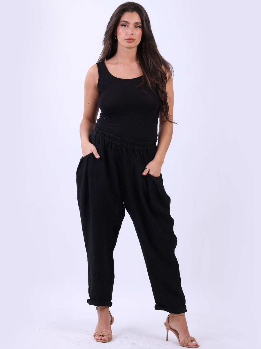 Ladies Relaxed Fit Solid Linen Trouser