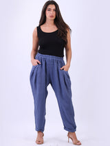 Ladies Relaxed Fit Solid Linen Trouser