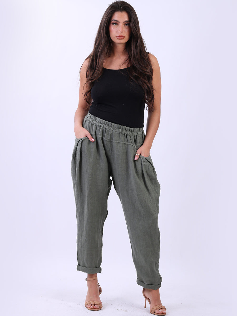 Ladies Relaxed Fit Solid Linen Trouser