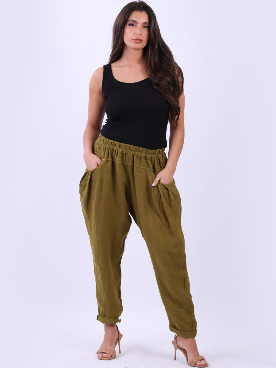 Ladies Relaxed Fit Solid Linen Trouser