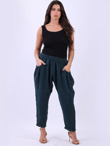 Ladies Relaxed Fit Solid Linen Trouser