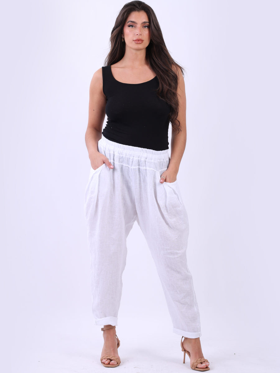 Ladies Relaxed Fit Solid Linen Trouser