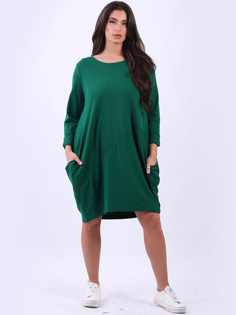 Plain Side Pockets Ladies Cotton Dress