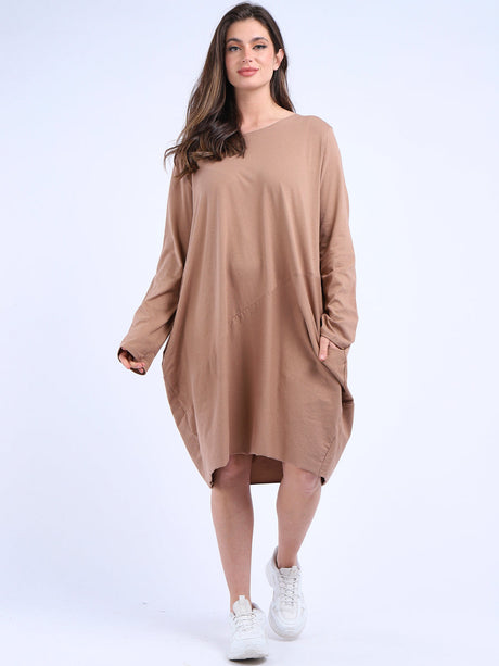 Plain Side Pockets Ladies Cotton Dress