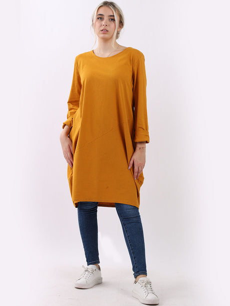 Plain Side Pockets Ladies Cotton Dress