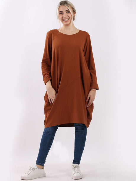 Plain Side Pockets Ladies Cotton Dress