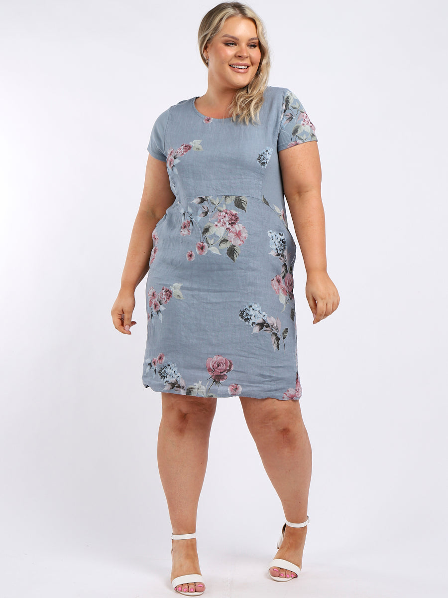 Ladies Floral Print Linen Shift Dress