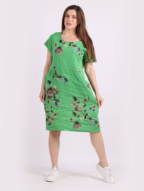 Ladies Floral Print Linen Shift Dress