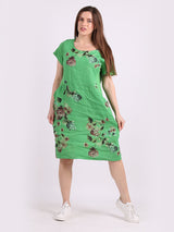Ladies Floral Print Linen Shift Dress