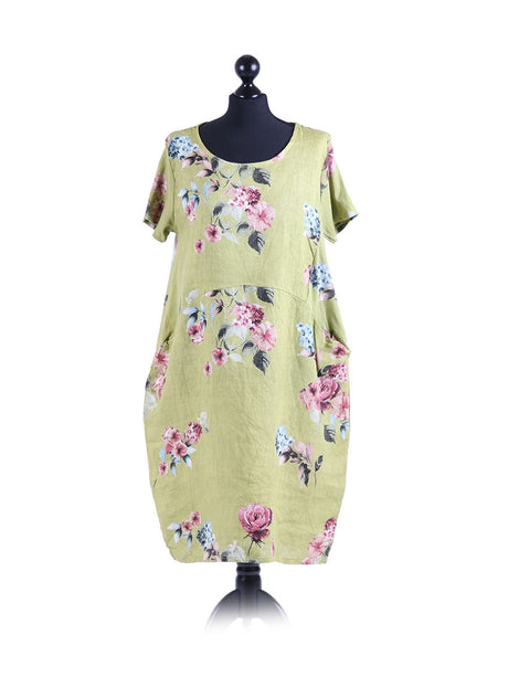 Ladies Floral Print Linen Shift Dress