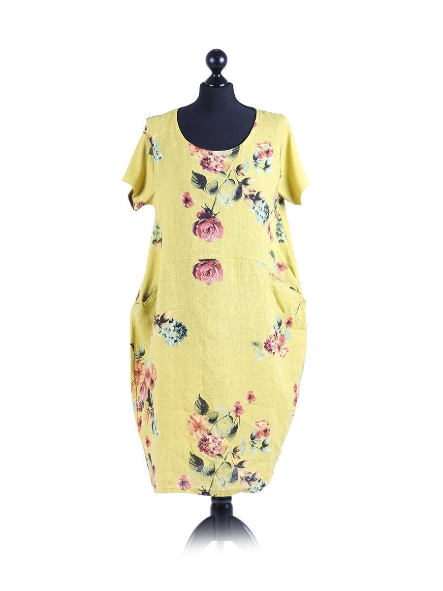 Ladies Floral Print Linen Shift Dress