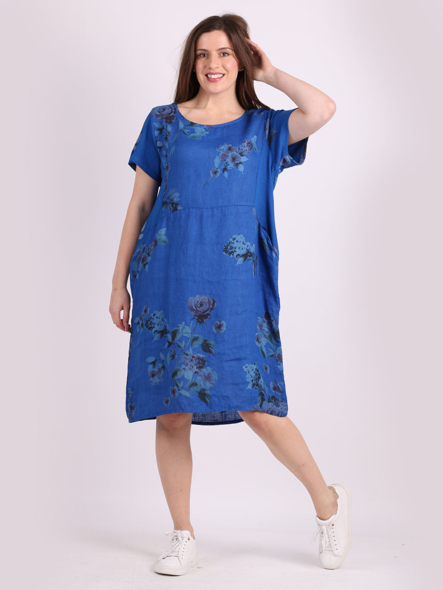 Ladies Floral Print Linen Shift Dress