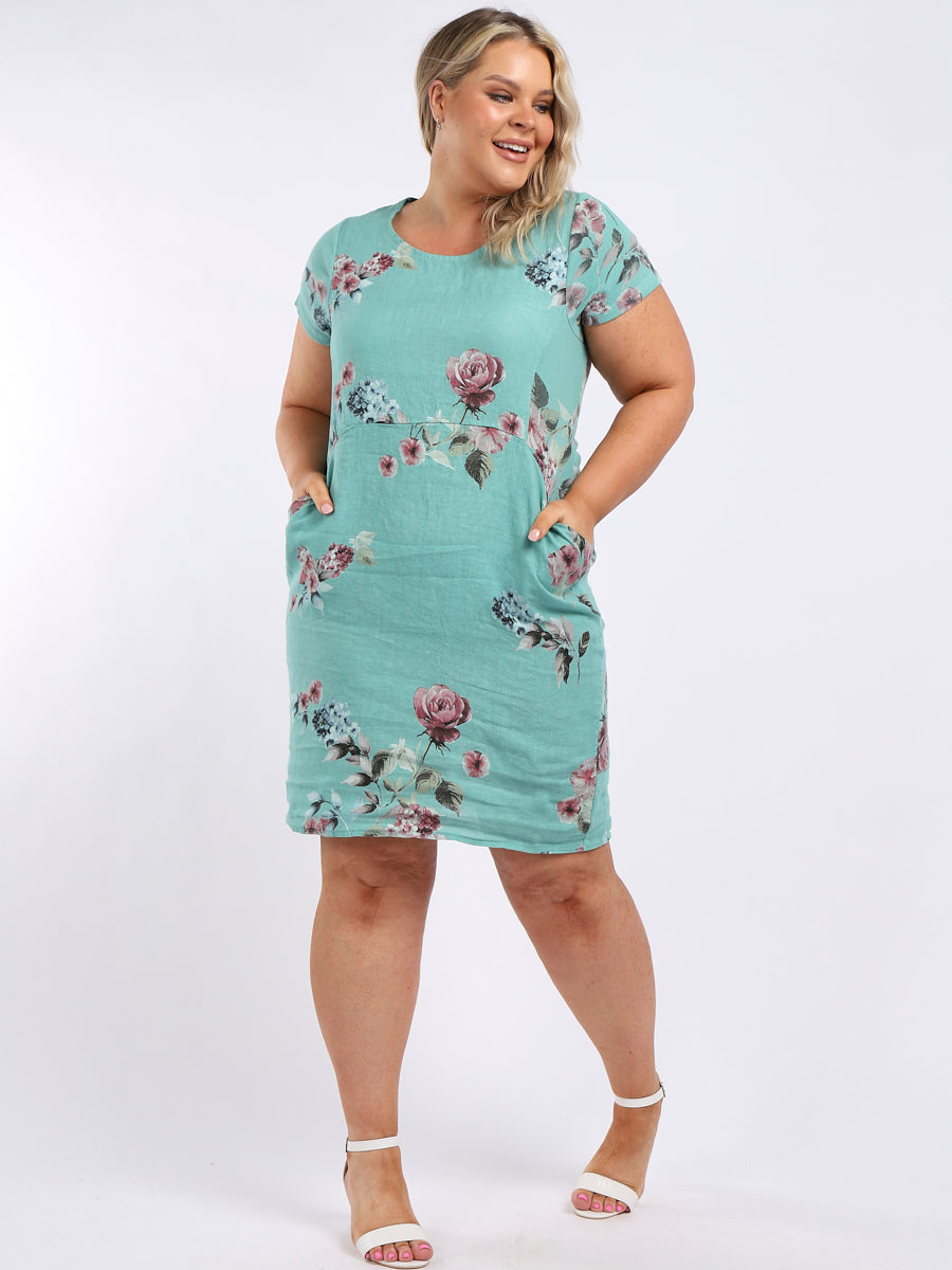 Ladies Floral Print Linen Shift Dress