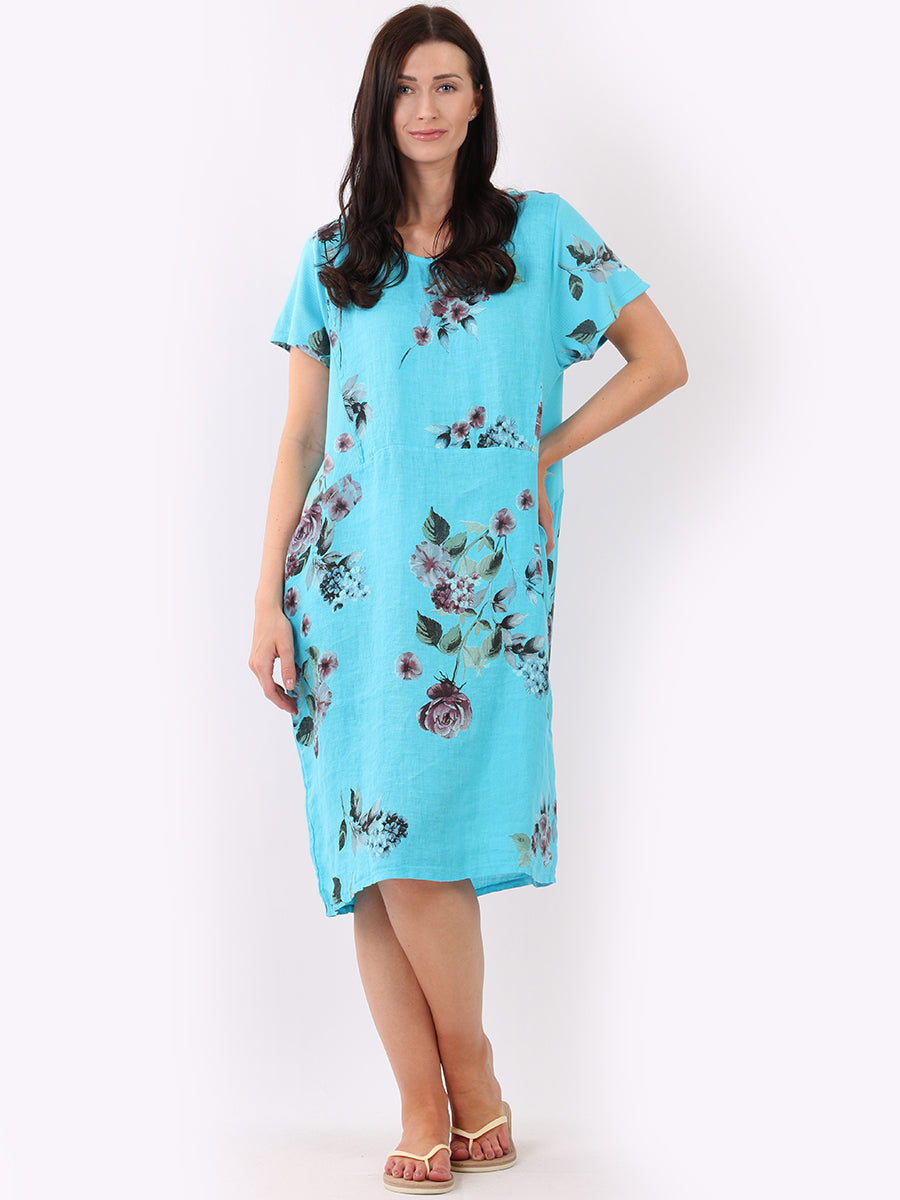 Ladies Floral Print Linen Shift Dress