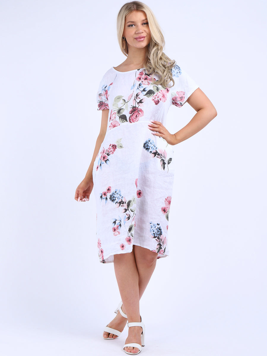 Ladies Floral Print Linen Shift Dress