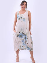 Linen Sleeveless Floral Tank Dress