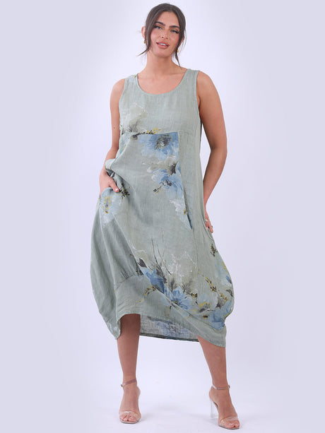 Linen Sleeveless Floral Tank Dress