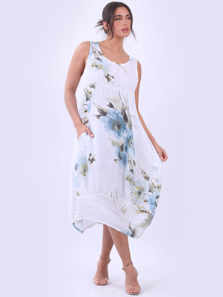 Linen Sleeveless Floral Tank Dress