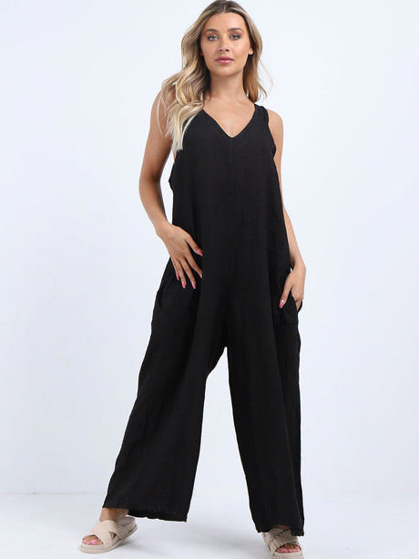 Chic Back Knot Plain Wide Leg Boho Jumpsuit