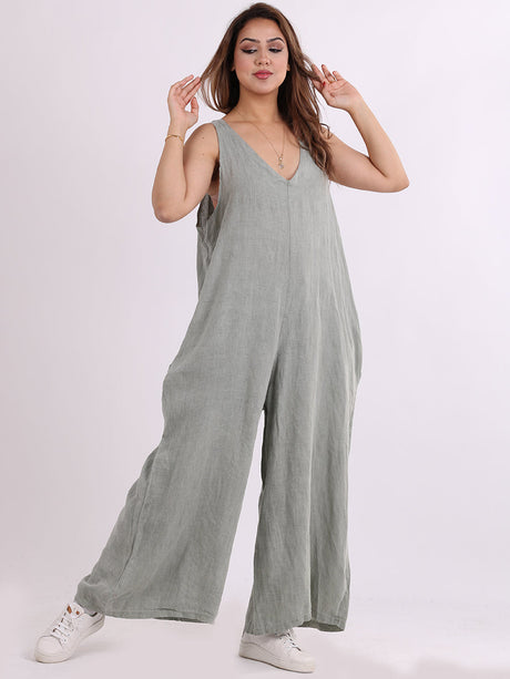 Chic Back Knot Plain Wide Leg Boho Jumpsuit