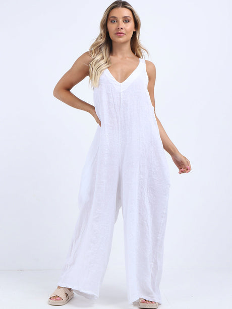 Chic Back Knot Plain Wide Leg Boho Jumpsuit