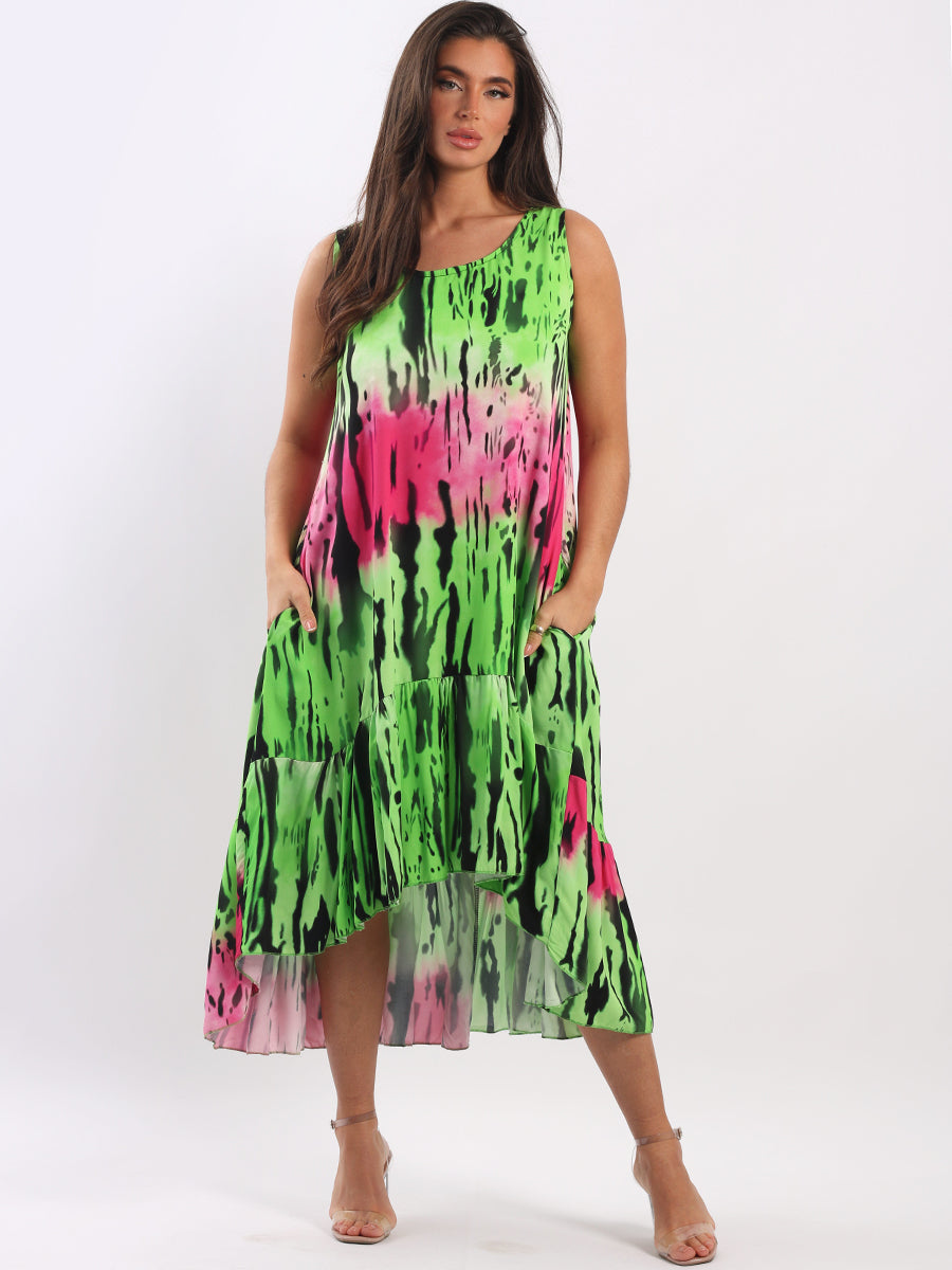 Sleeveless Digital Tie Dye Tank Dress